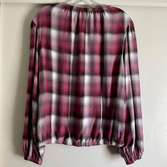 Anthropologie Cloth & Stone Glacier Pink Plaid Long Balloon Sleeve  Top S - Picture 4 of 9